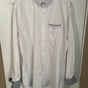 Men's White Dress Shirt with Checkered Accents